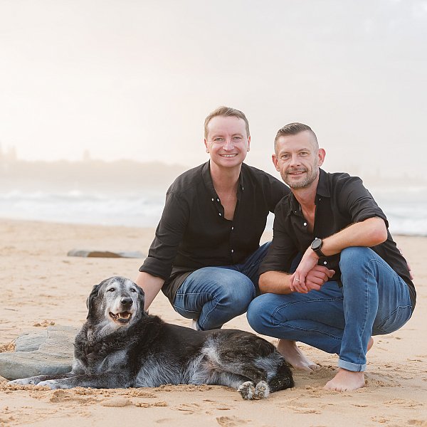couple with dog beach photo shoot australia